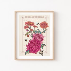 Stampa artistica da parete con crisantemo, illustrazione del fiore di nascita di novembre