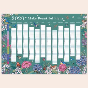 2026 Wall Planner: Flowers & Garden Birds - A2 Year View Calendar image 3