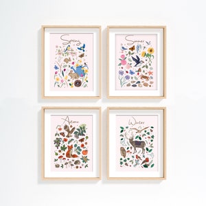 Four Seasons of Nature Wall Art Print, Spring, Summer, Autumn & Winter Prints set of 4