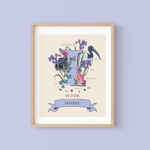 Impressão personalizada da letra I, arte de parede com inicial I, ilustração de monograma do guia da natureza