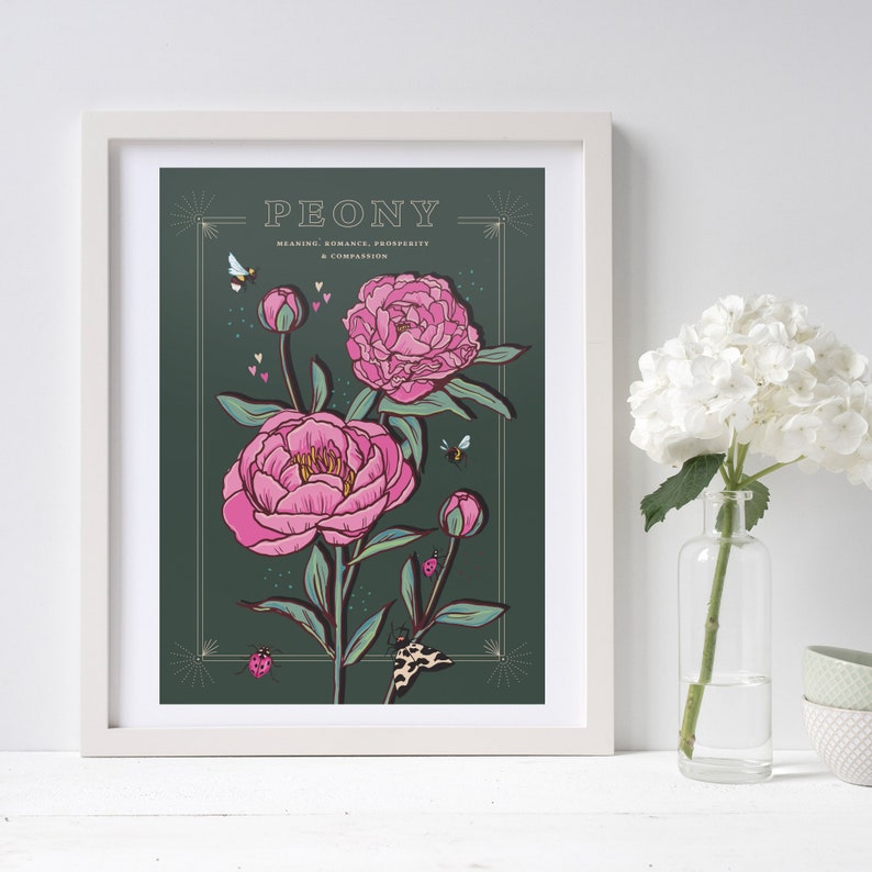 Peony Wall Art Print, Flower Meaning Illustration Print image 5