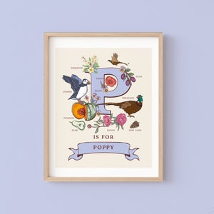 Impresión personalizada de la letra P, arte mural con la inicial P, ilustración de monograma de Nature Guide