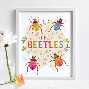 The Beetles Nursery Print, Beatles Themed Wall Art of Bugs and Insects for a Kids Room or Play Room image 3