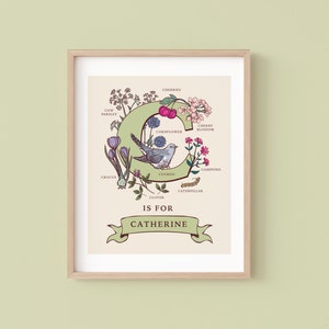 Impresión personalizada de la letra C, arte mural con la inicial C, ilustración de monograma de Nature Guide