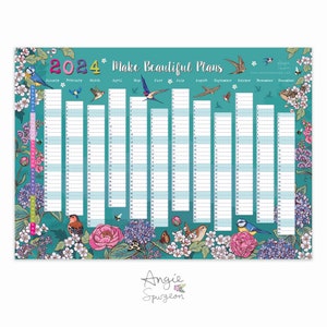 2024 Wall Planner, Flowers and Garden Birds Wall Calendar, Year To View Planner image 2