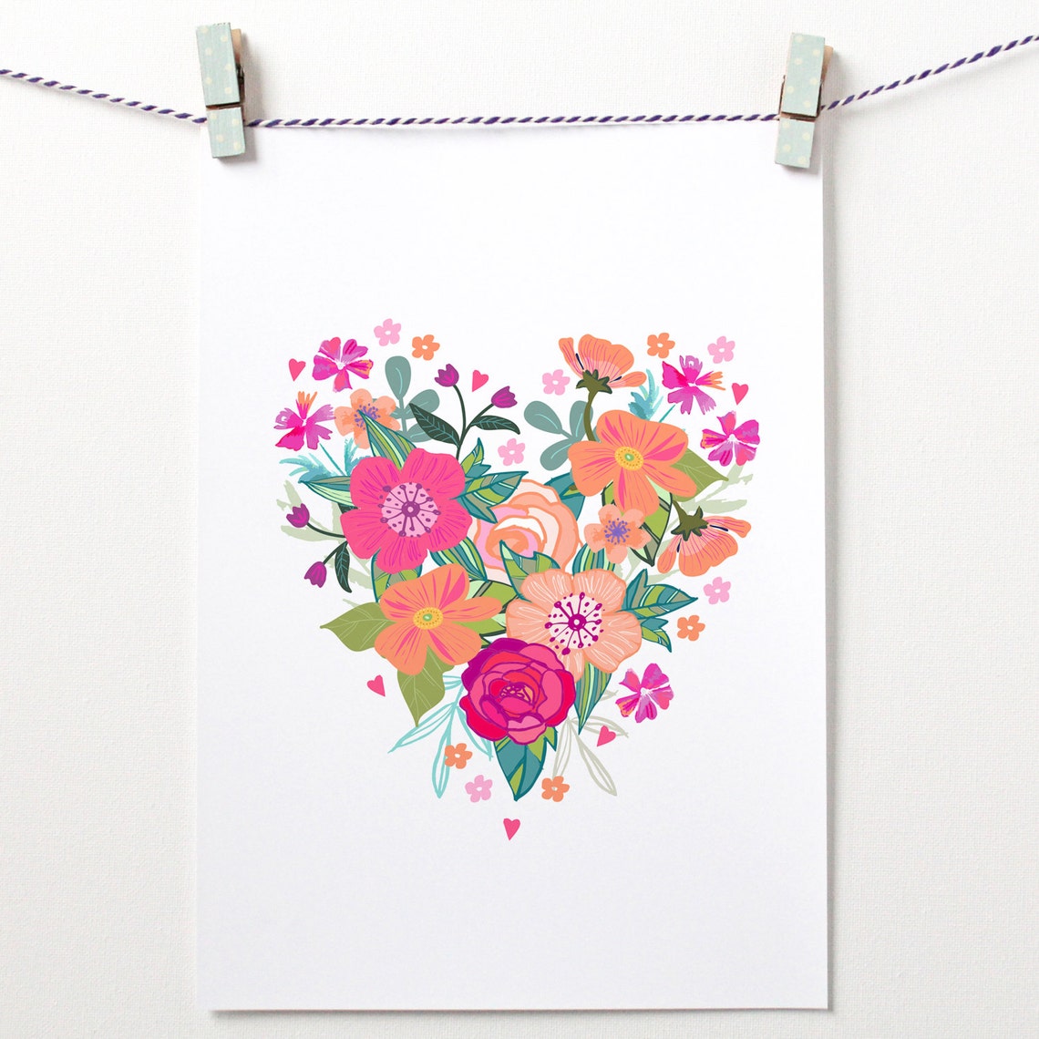 Floral Heart Wall Art Print Botanical Flower Heart Etsy