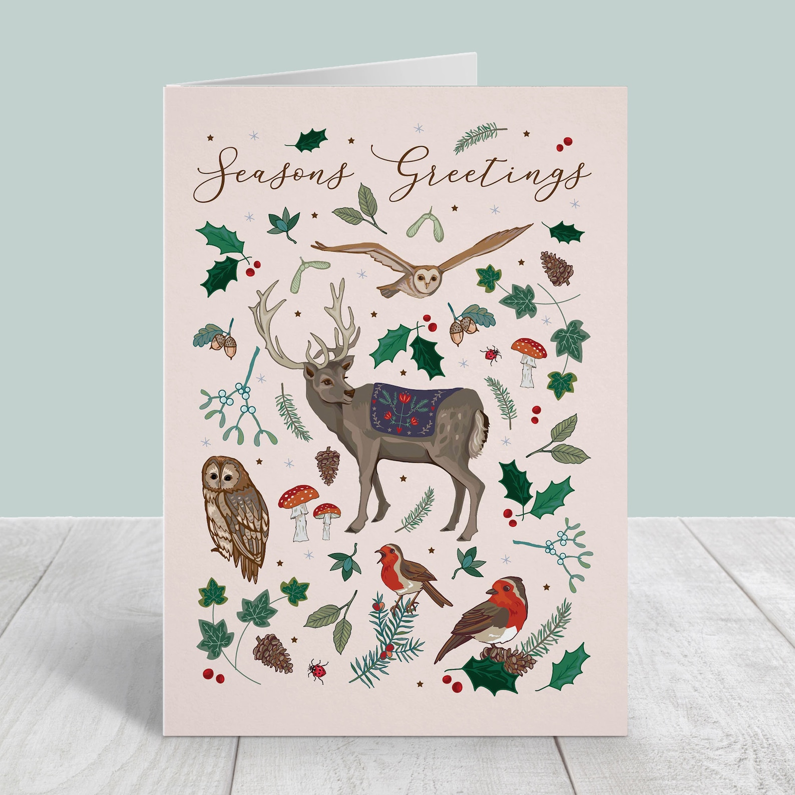 Christmas Card Woodland Deer Robins and Owls With Toadstools - Etsy
