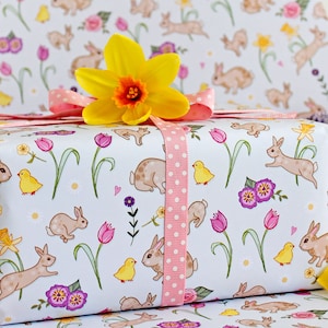 Spring Bunnies Gift Wrapping Paper, Easter Gift wrap image 1