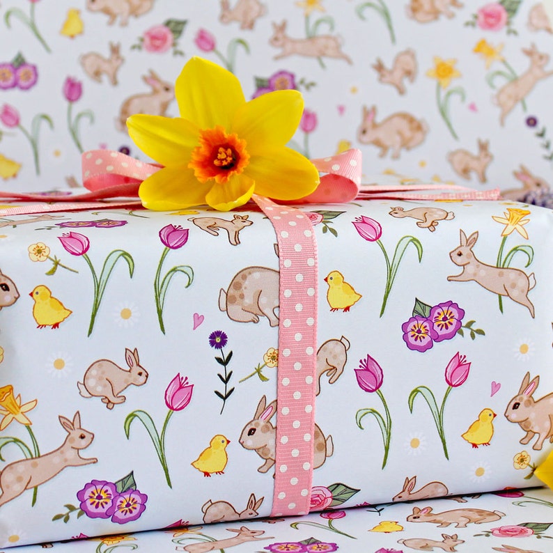 Spring Bunnies Gift Wrapping Paper, Easter Gift wrap image 1