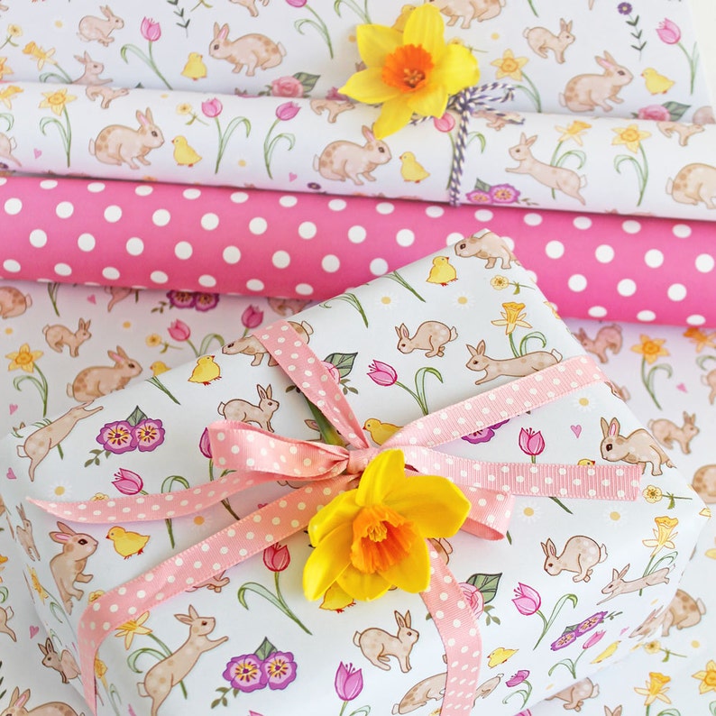 Spring Bunnies Gift Wrapping Paper, Easter Gift wrap image 3