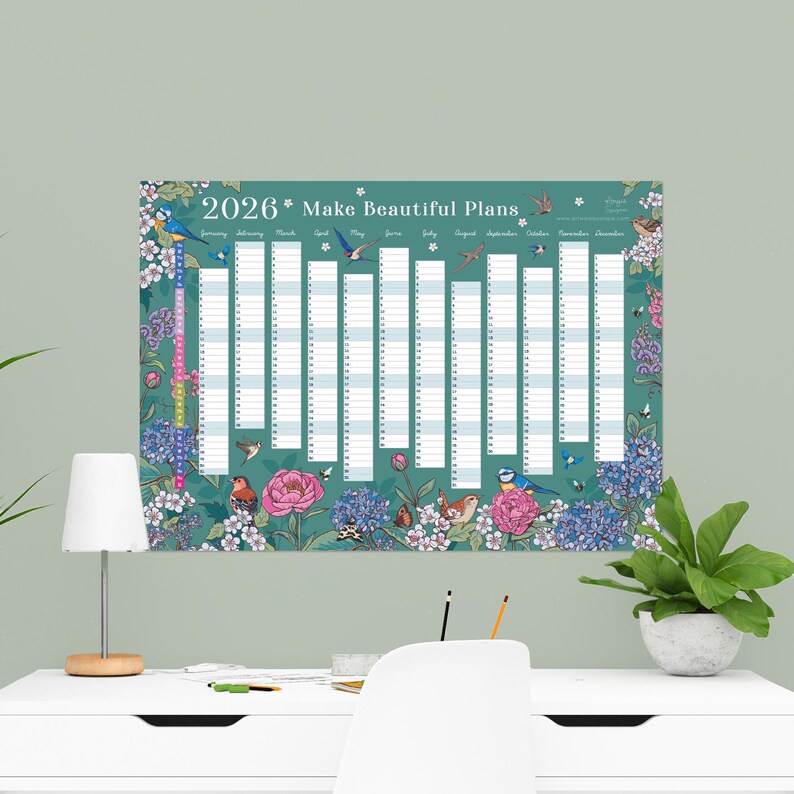 2026 Wall Planner: Flowers & Garden Birds - A2 Year View Calendar image 6