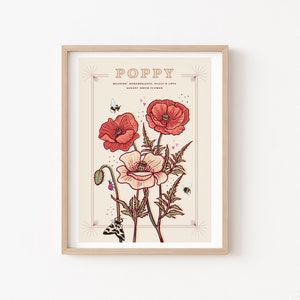 Stampa artistica da parete con papaveri, illustrazione floreale del compleanno di agosto
