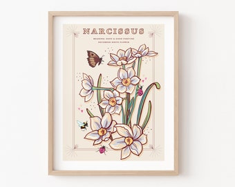 Narcissus Wall Art Print, December Birth Flower Illustration Print