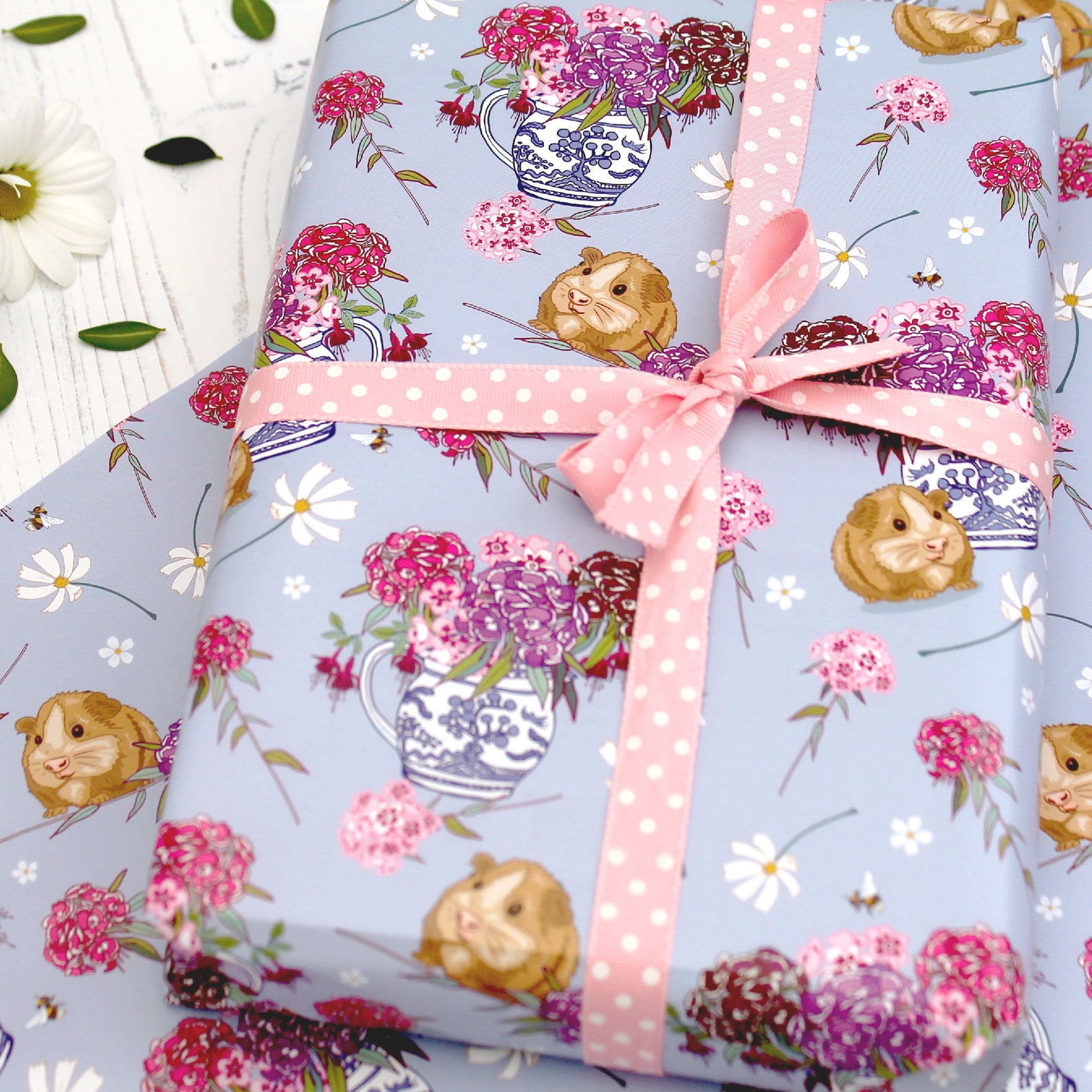 Guinea Pig Gift Wrap With Tag Wrapping Paper Features Blue Etsy UK