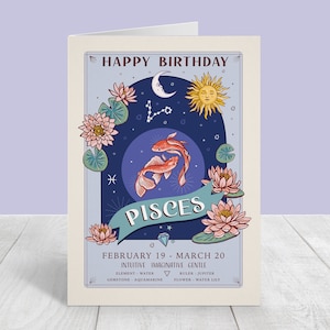 Biglietto di auguri di compleanno Pesci, Buon compleanno, Segno zodiacale, Grande biglietto A5