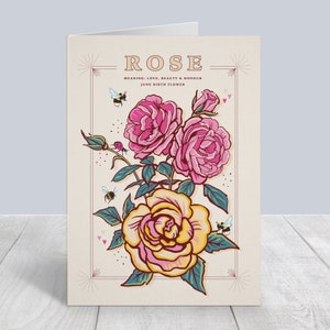 Carte de fleur de naissance juin, carte d'anniversaire rose,