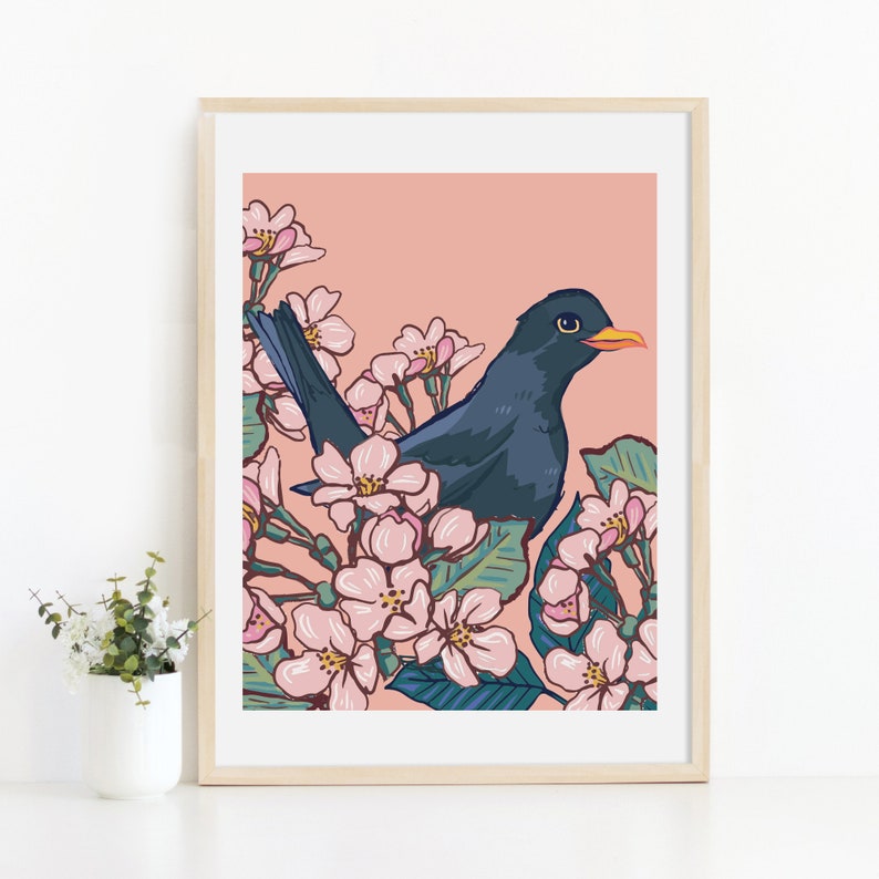 Blackbird in the Cherry Blossom Wall Art Print image 4