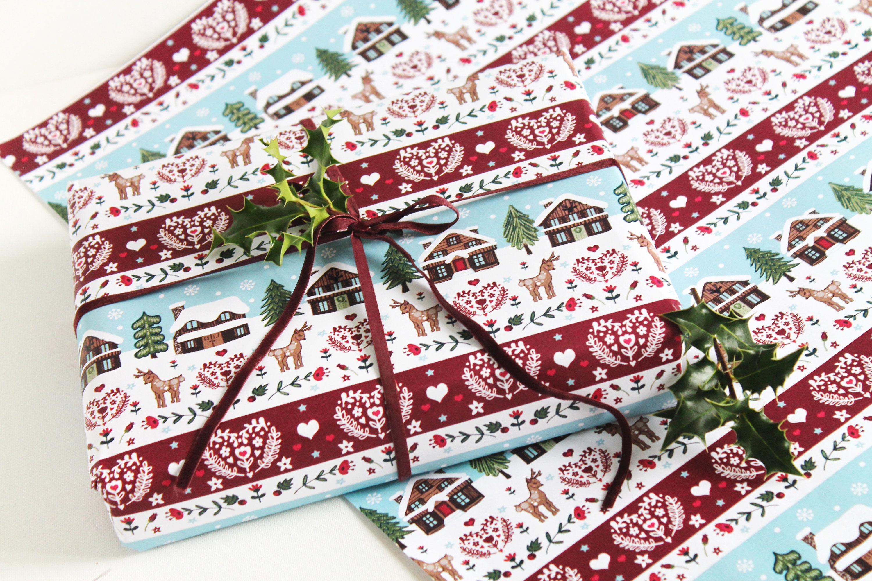 Christmas Reindeer Wrapping Paper With Tag Scandinavian Etsy UK