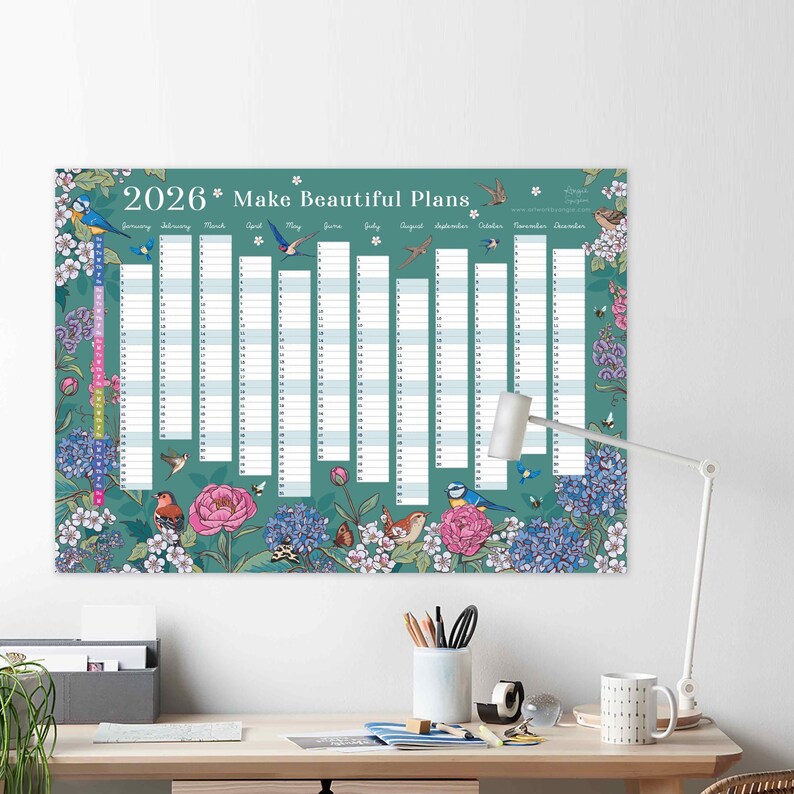 2026 Wall Planner: Flowers & Garden Birds - A2 Year View Calendar image 5