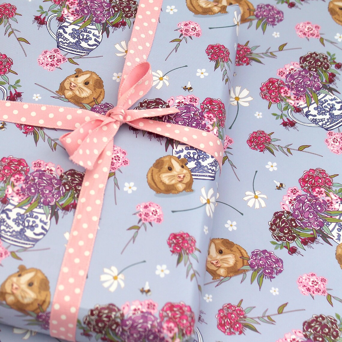 Guinea Pig Gift Wrap With Tag Wrapping Paper Features Blue Etsy UK