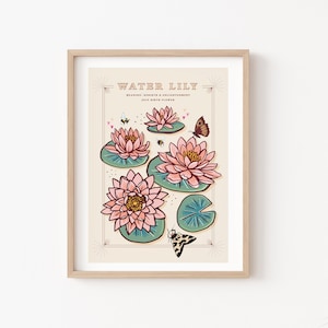 Water Lily Wall Art Print, July Birth Flower Illustration Print