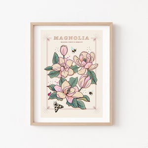 Magnolia Wall Art Print, Meaning of Flowers Illustration Print