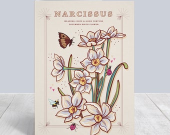 December Birth Flower Card, Narcissus Birthday Card