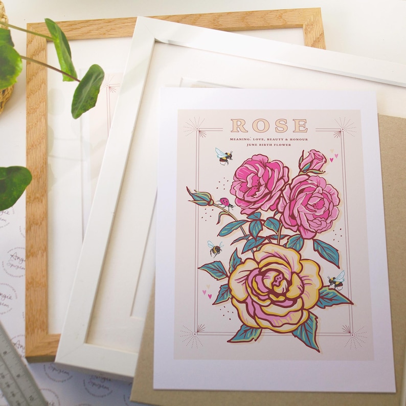 Rose Wall Art Print, June Birth Flower Illustration Print image 4