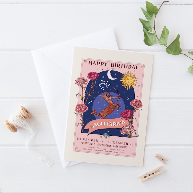 Sagittarius Birthday Card Happy Birthday Zodiac Star Sign - Etsy