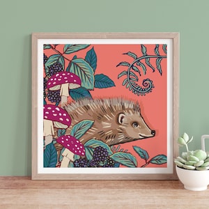 Woodland Igel Quadrat Wand Kunst Druck 20x20