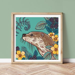 Woodland Otter Square Wall Art Print 8x8