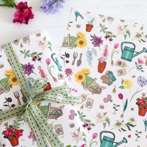 Floral Gardening Gift Wrap with Tag of Garden Flowers Wrapping Paper, Scrapbook Paper image 2