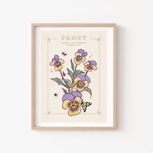 Impressão de arte de parede de amor-perfeito, impressão de ilustração com significado de flores