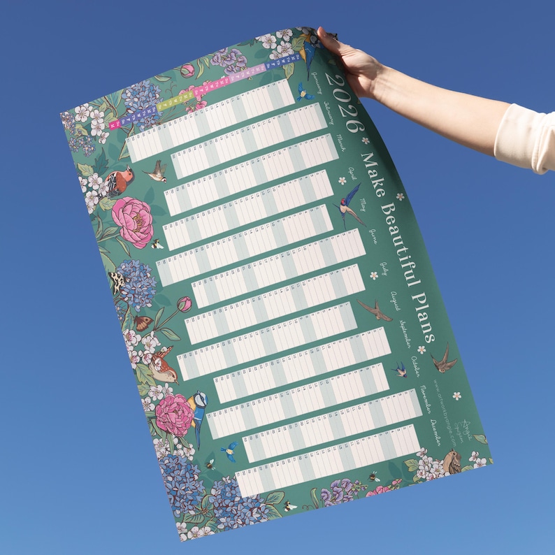2026 Wall Planner: Flowers & Garden Birds - A2 Year View Calendar image 4