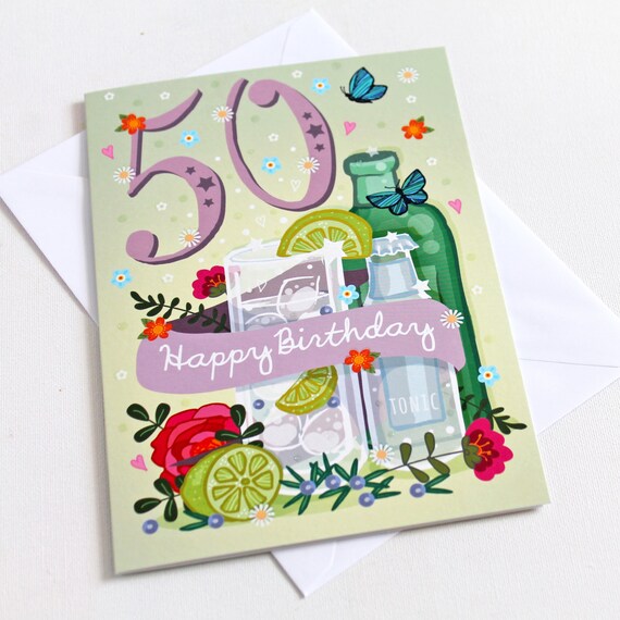 50th Birthday Card Large A5 Card Female Birthday Card Etsy