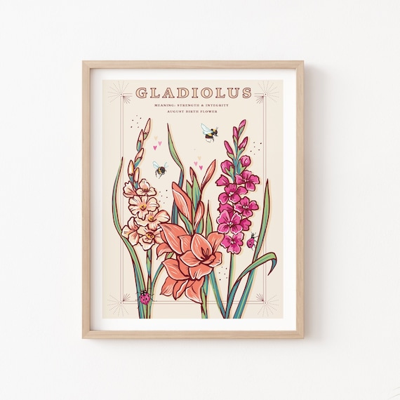 Gladiolus Wall Art Print, August Birth Flower Illustration Print