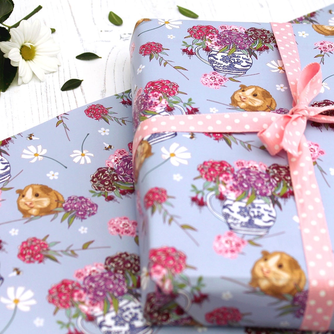 Guinea Pig Gift Wrap With Tag Wrapping Paper Features Blue Etsy UK
