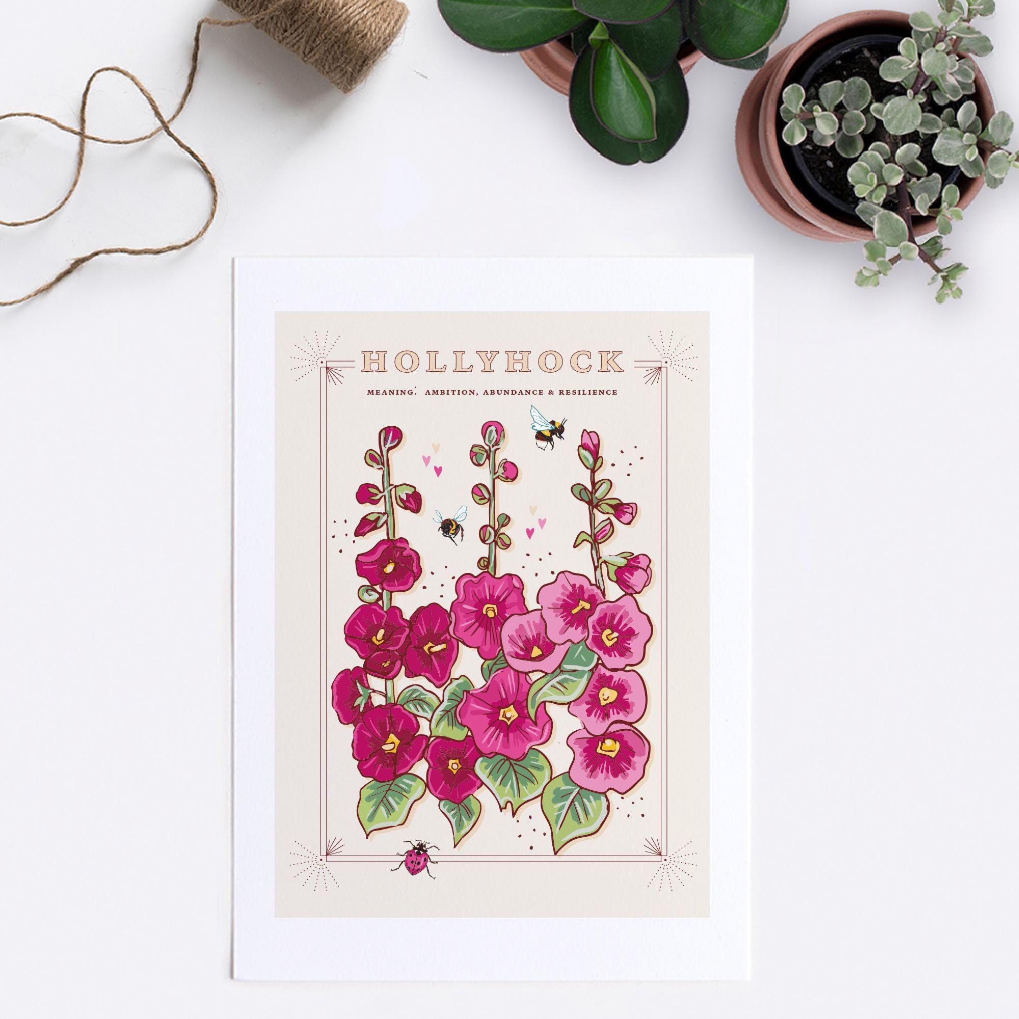 Hollyhock Wall Art Print, Flower Meaning Illustration Print - Etsy