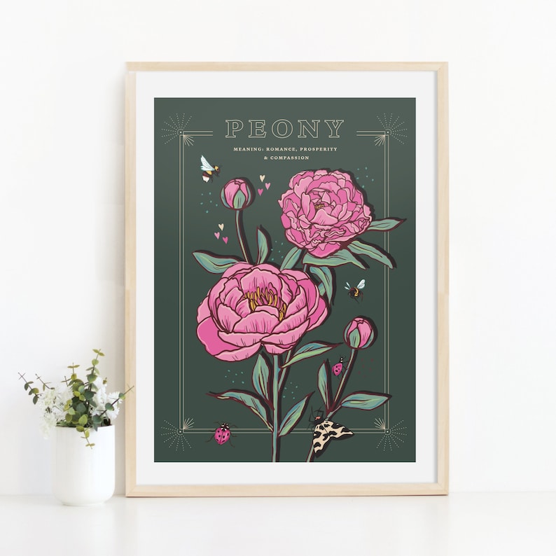 Peony Wall Art Print, Flower Meaning Illustration Print image 9