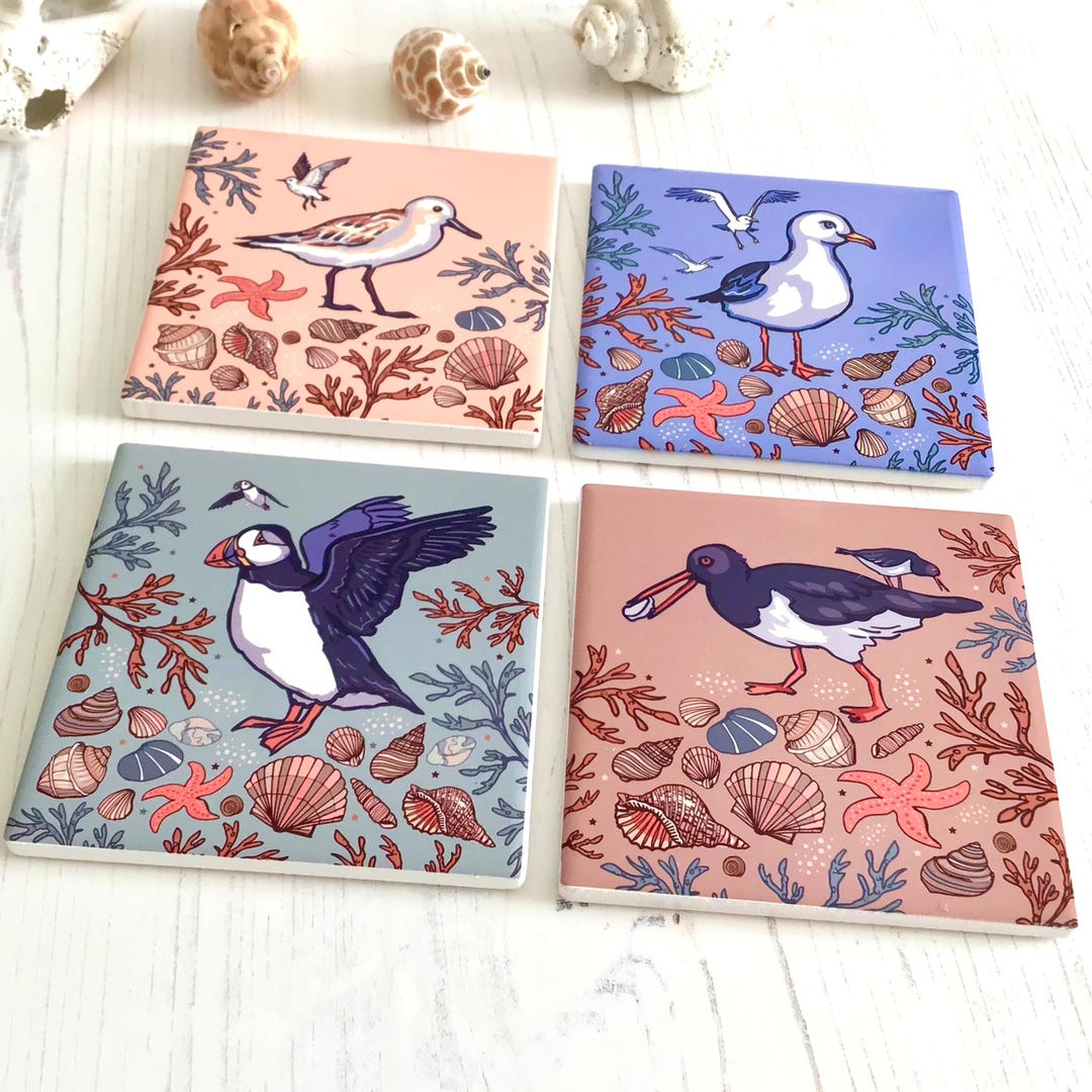 Coastal Bird Ceramic Coaster Set: Beach House Decor - Etsy UK