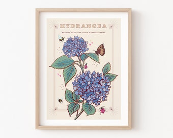 Hydrangea Wall Art Print, Grace & Gratitude Flower Illustration Print