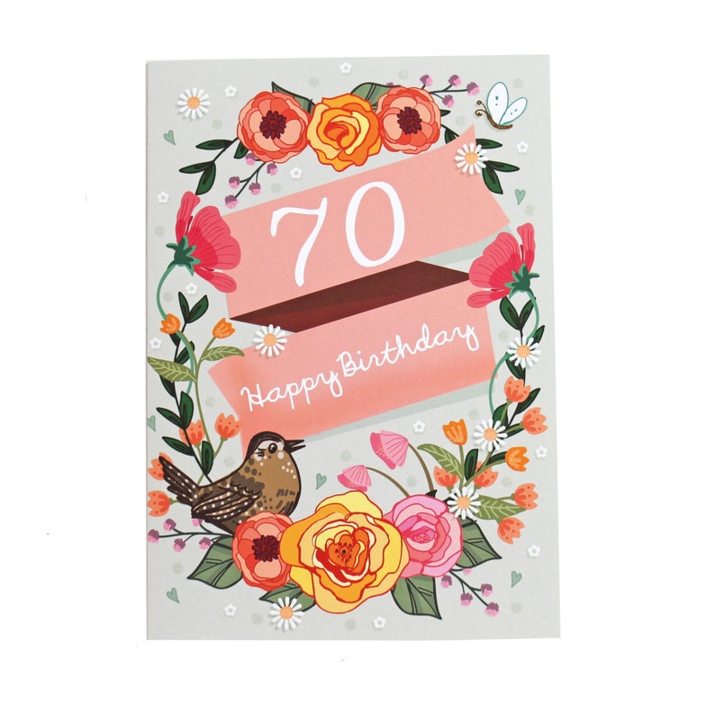70th Birthday Card, Large Floral 70th Card For Her image 2