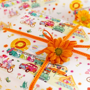 Campervan Gift Wrapping Paper with tag, Gift for a Traveller, Camper and Adventure Lover