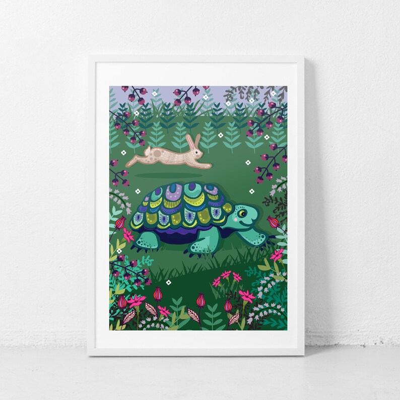 Set of 2 Nursery Wall Art Prints, The Fox & The Hare Print, The Hare and The Tortoise Print image 4