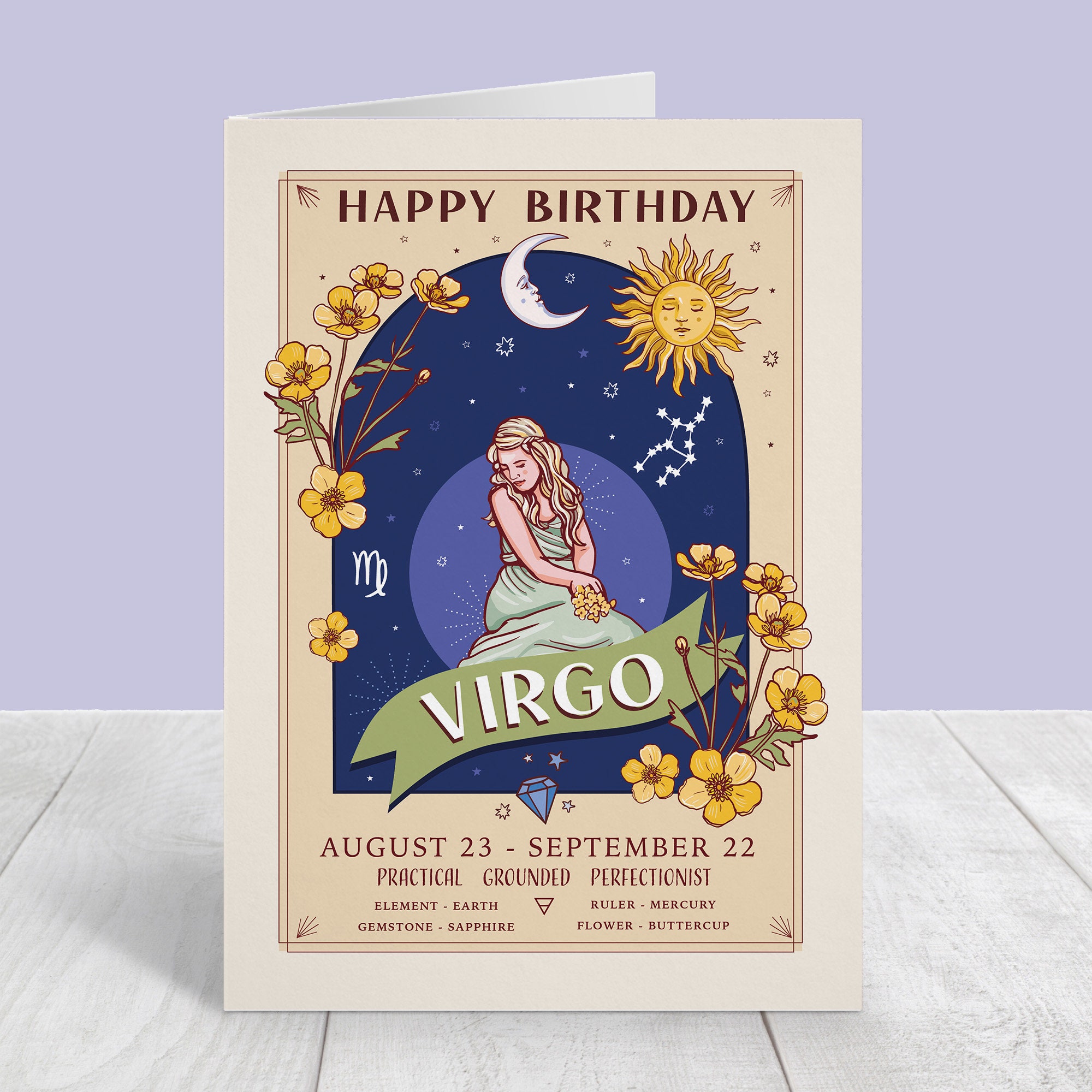 Virgo Birthday Card Happy Birthday Zodiac Star Sign Large A5 - Etsy UK