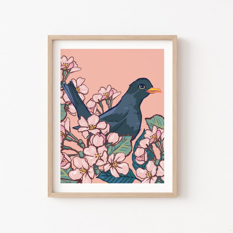 Blackbird in the Cherry Blossom Wall Art Print image 2