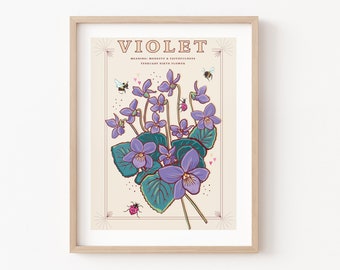 Violets Wall Art Print, February Birth Flower Illustration Print