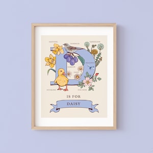 Impressão personalizada da letra D, arte de parede com a inicial D, ilustração do monograma do guia da natureza