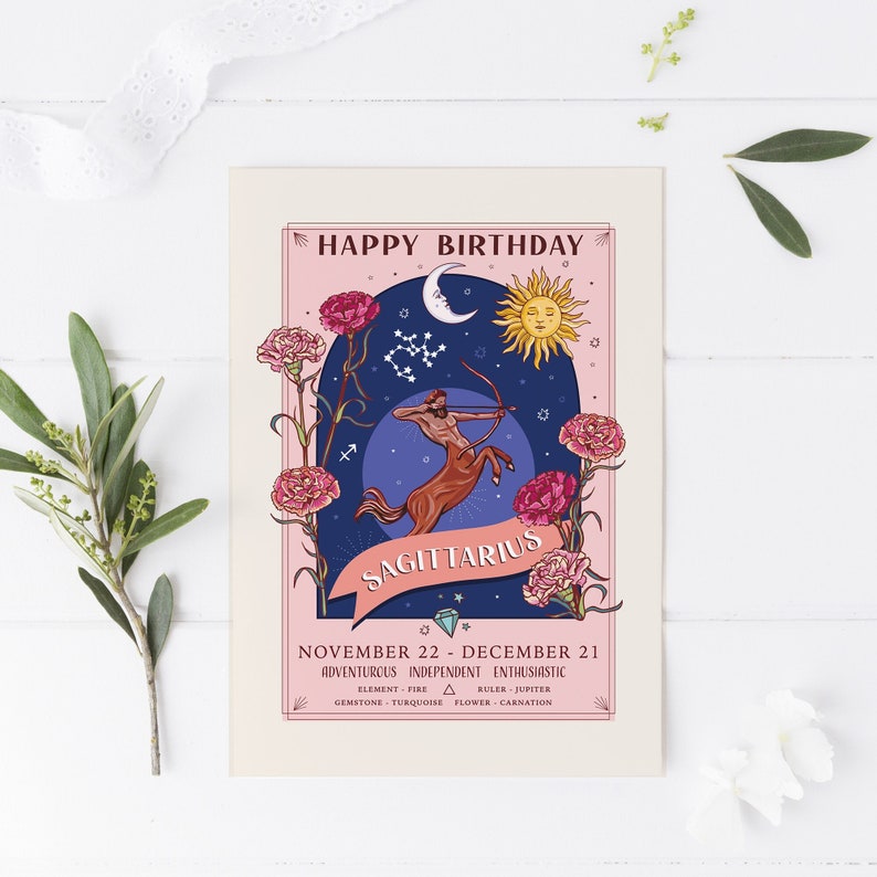 Sagittarius Birthday Card Happy Birthday Zodiac Star Sign - Etsy