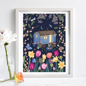 Shepherd's hut print, floral camper wall art